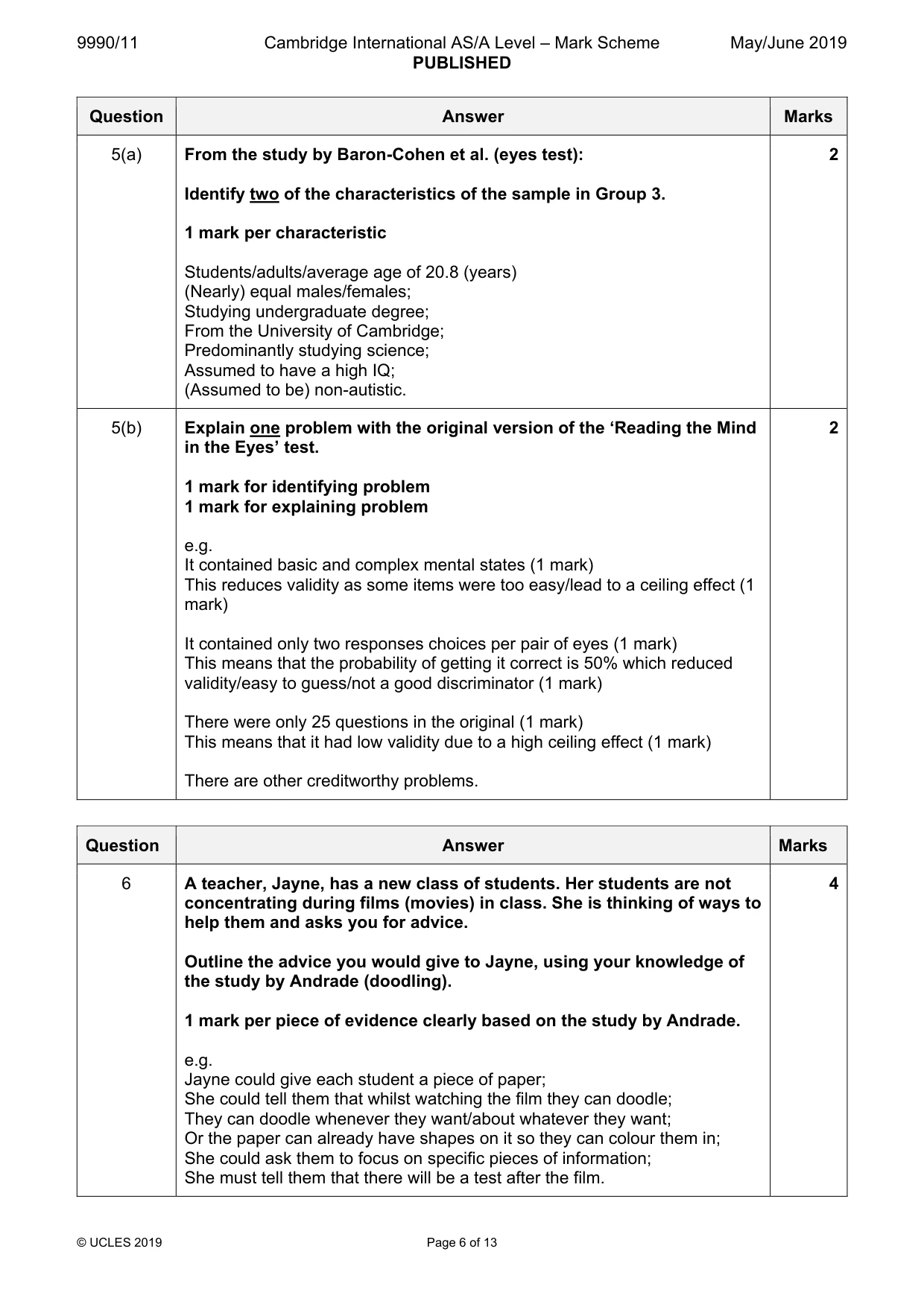 Mark scheme, page 6 of 13