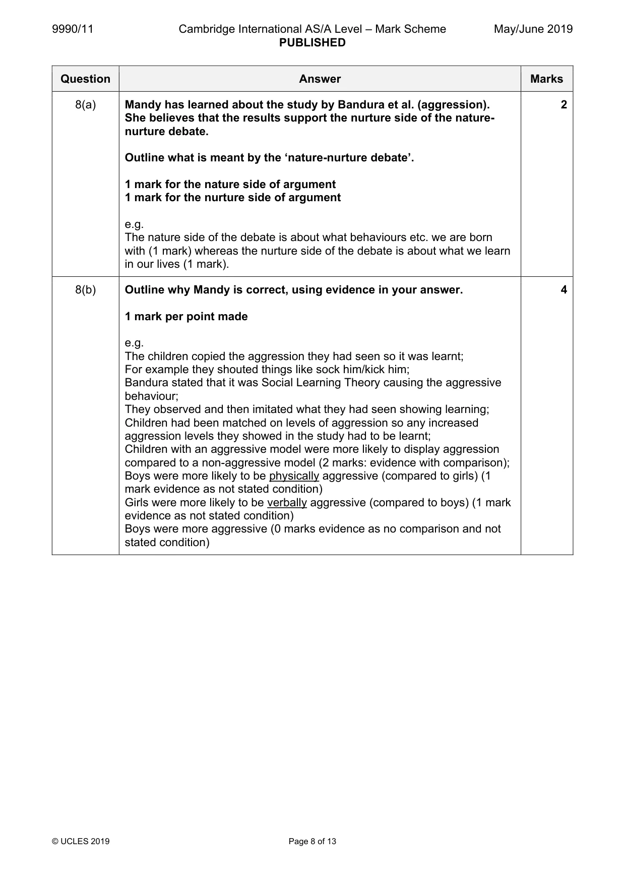 Mark scheme, page 8 of 13