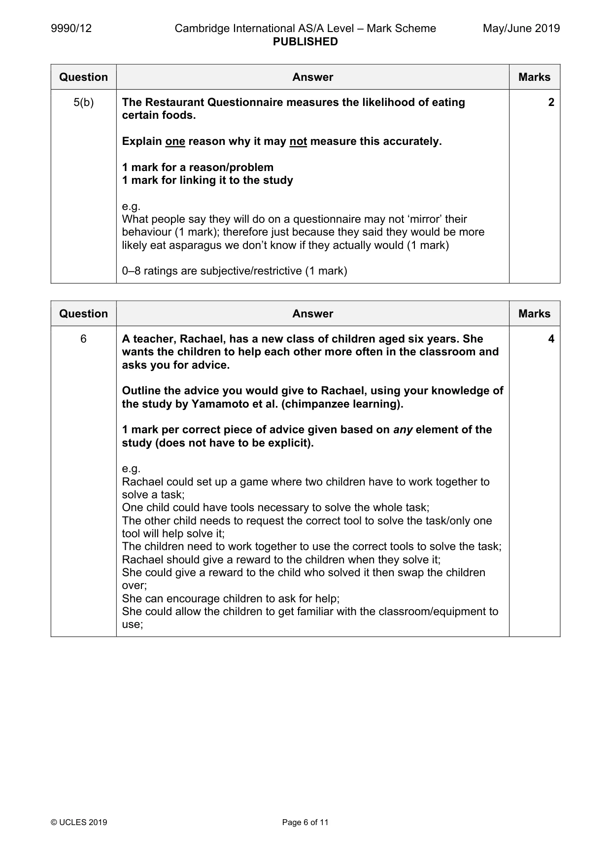 Mark scheme, page 6 of 11