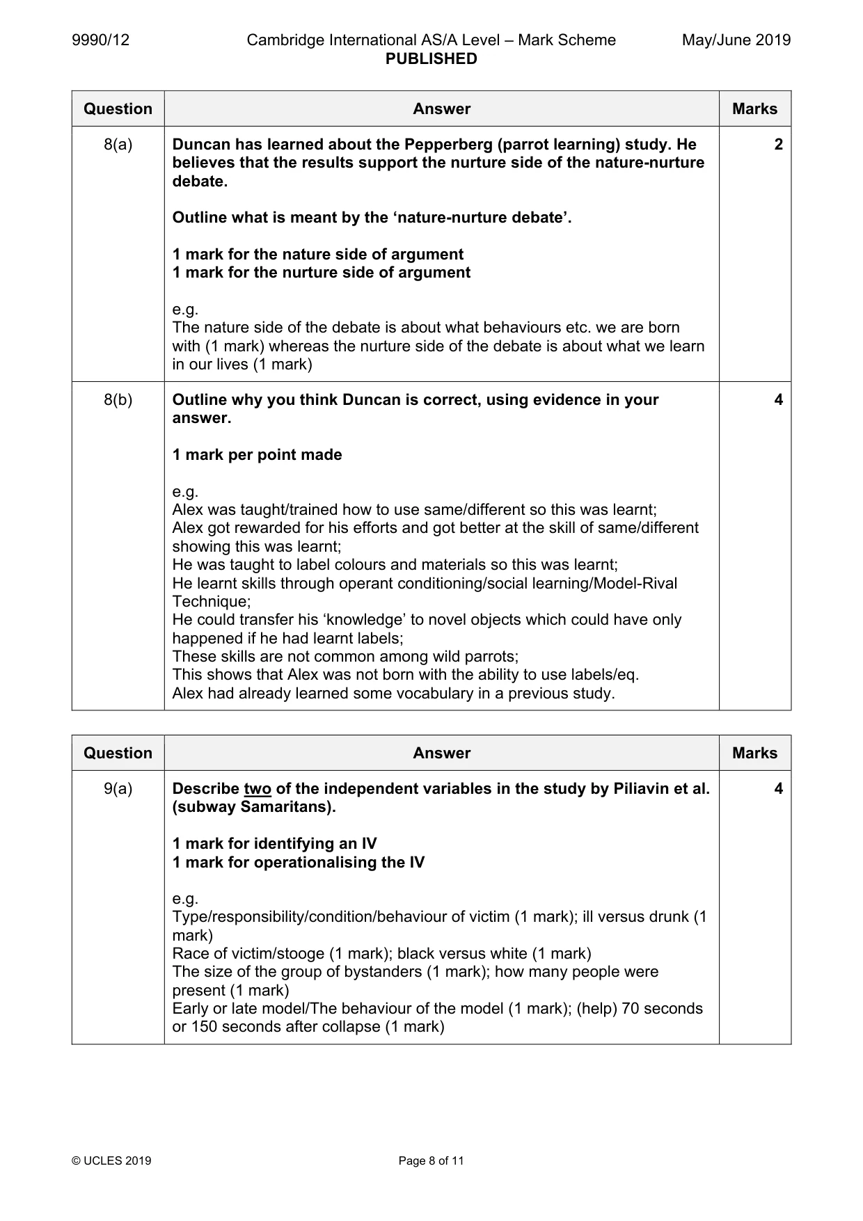 Mark scheme, page 8 of 11