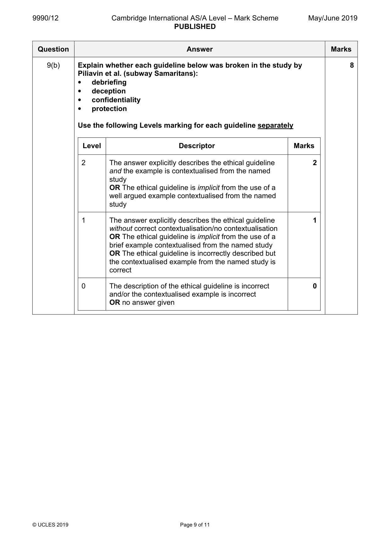 Mark scheme, page 9 of 11