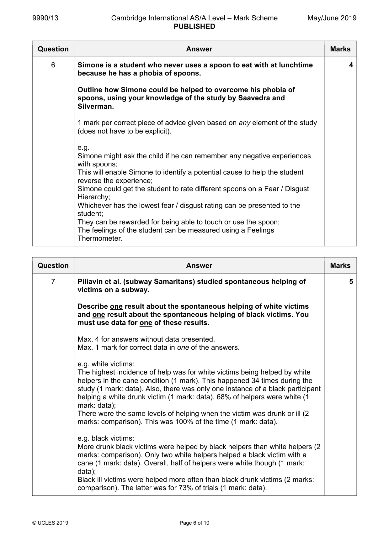 Mark scheme, page 6 of 10
