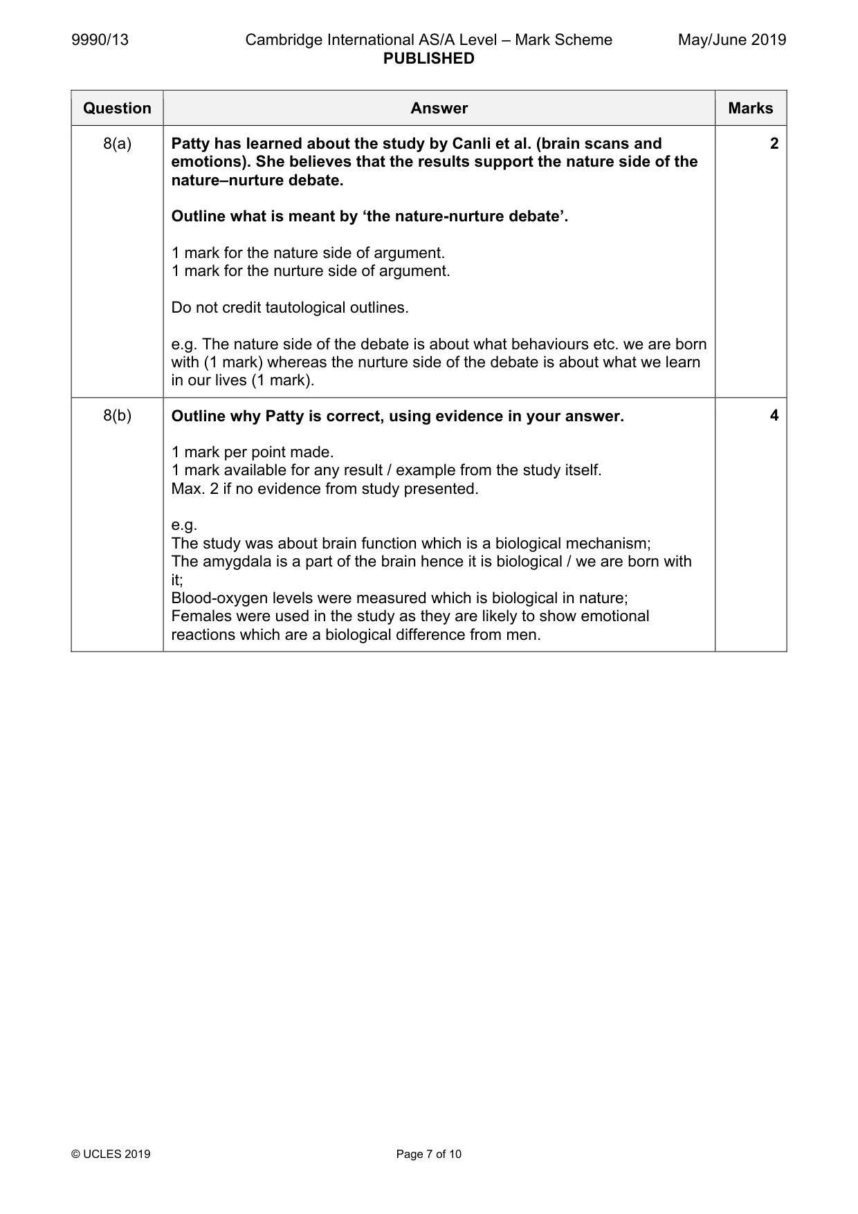 Mark scheme, page 7 of 10