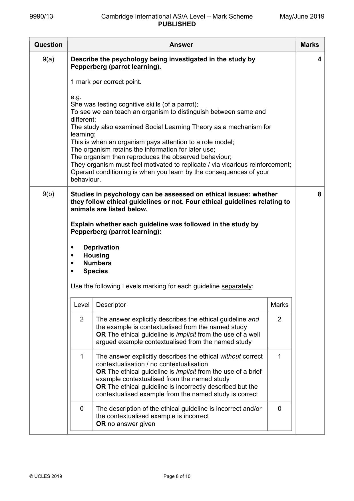 Mark scheme, page 8 of 10