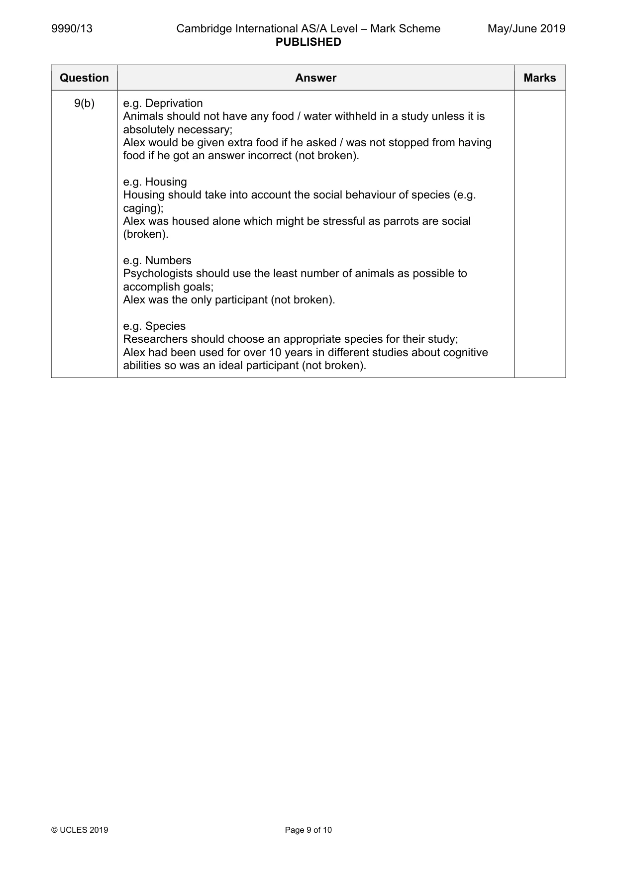 Mark scheme, page 9 of 10