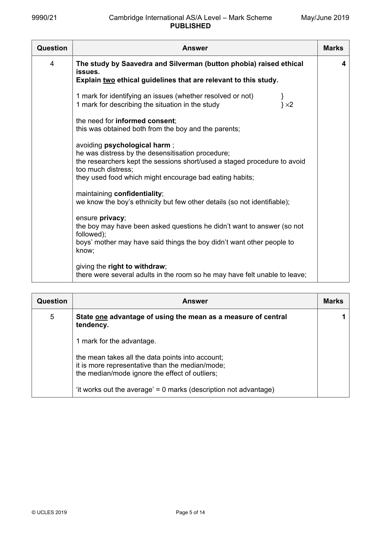 Mark scheme, page 5 of 14