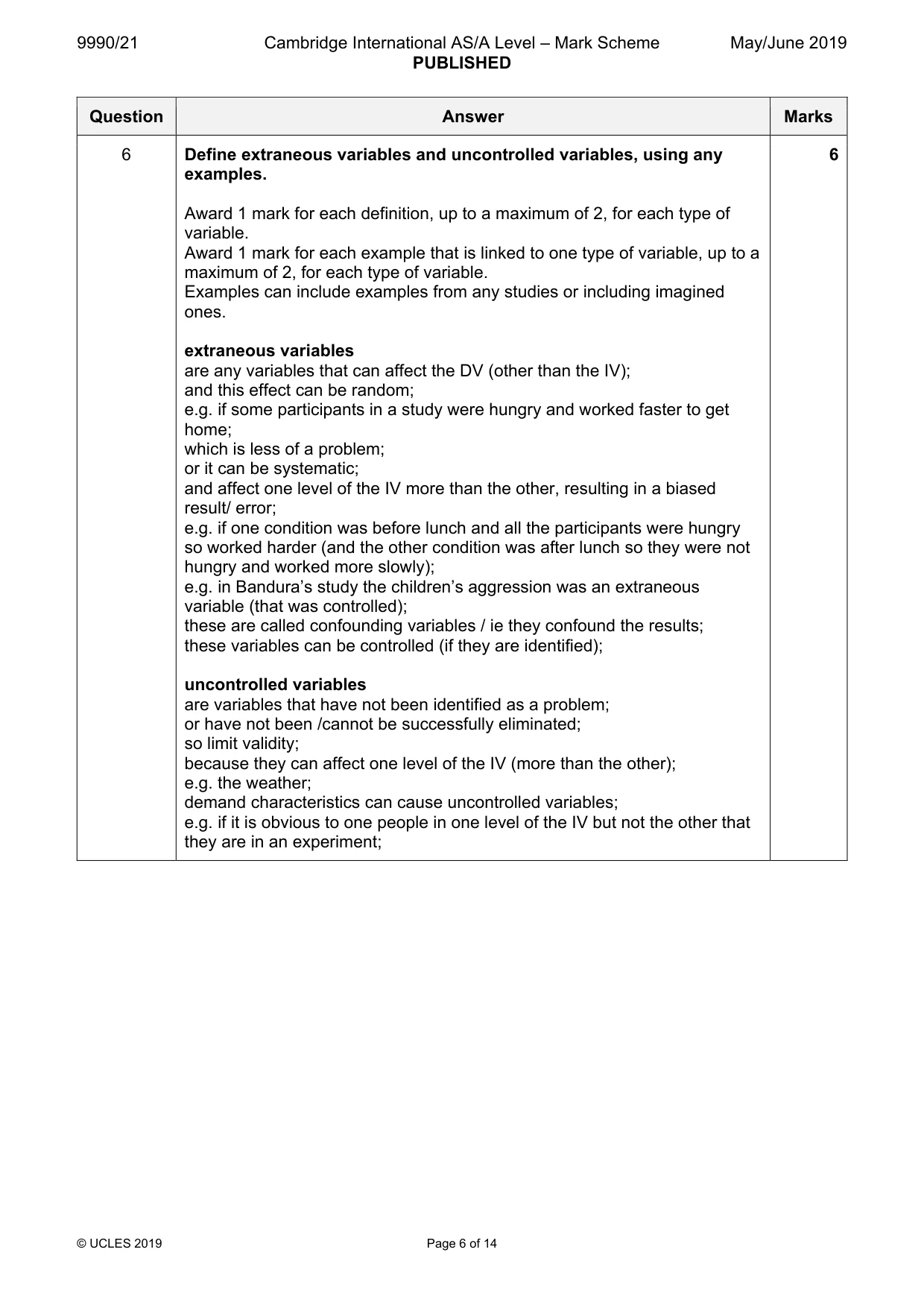 Mark scheme, page 6 of 14