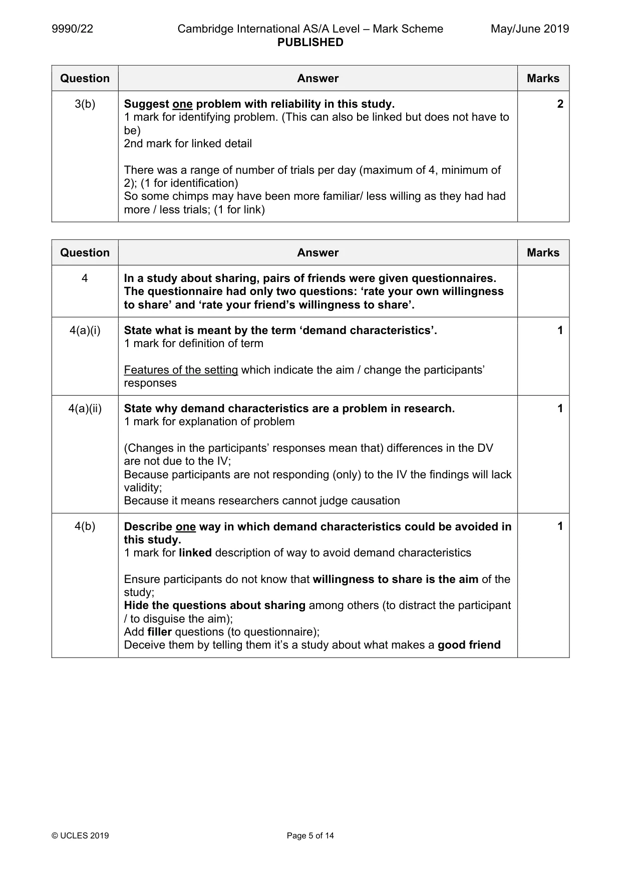 Mark scheme, page 5 of 14