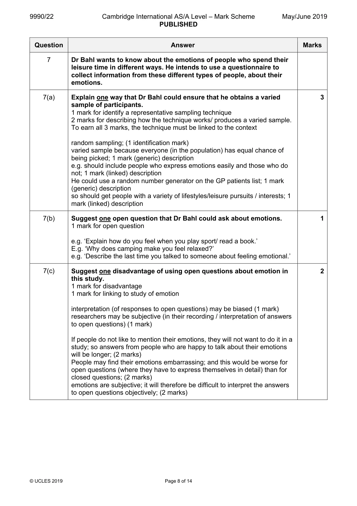 Mark scheme, page 8 of 14