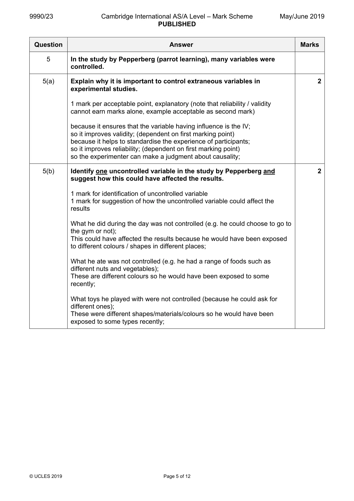 Mark scheme, page 5 of 12