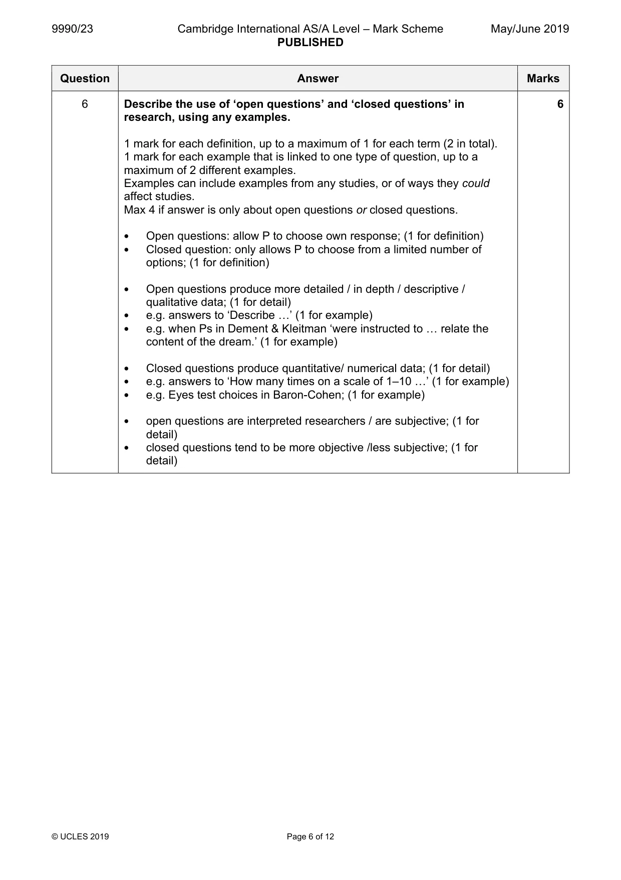 Mark scheme, page 6 of 12