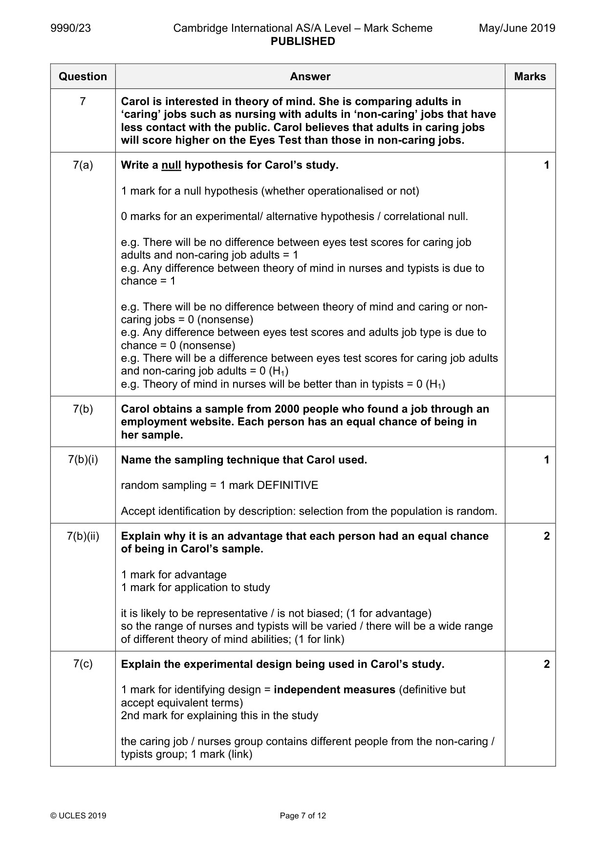 Mark scheme, page 7 of 12