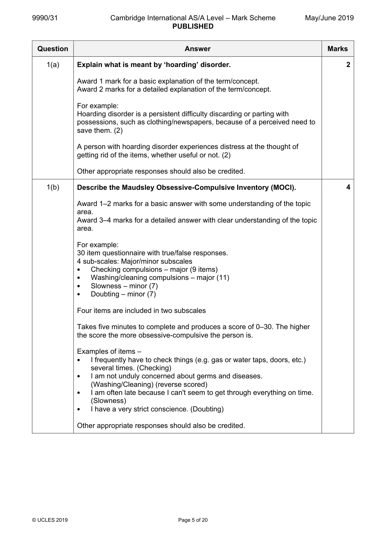 Mark scheme, page 5 of 20