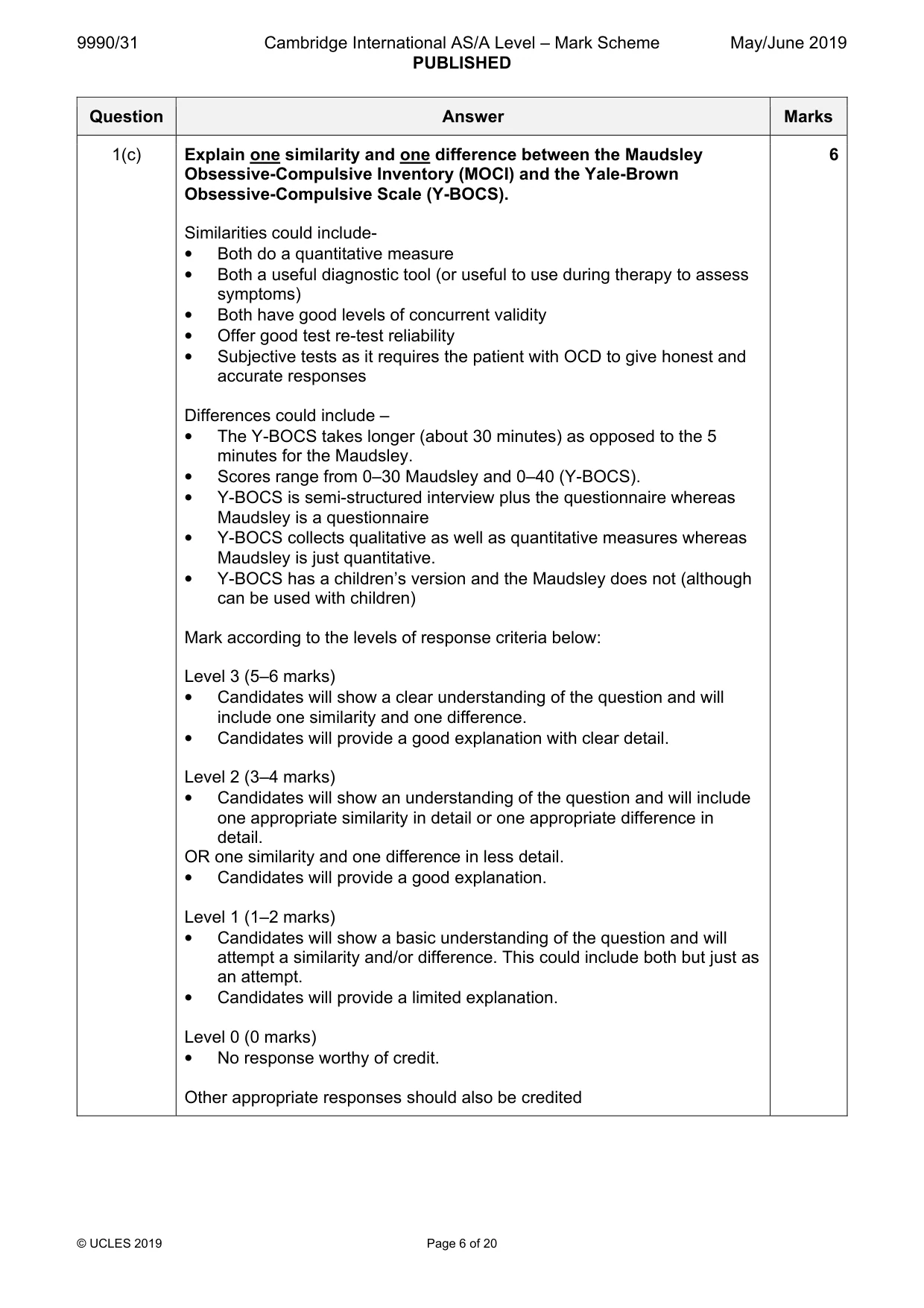 Mark scheme, page 6 of 20