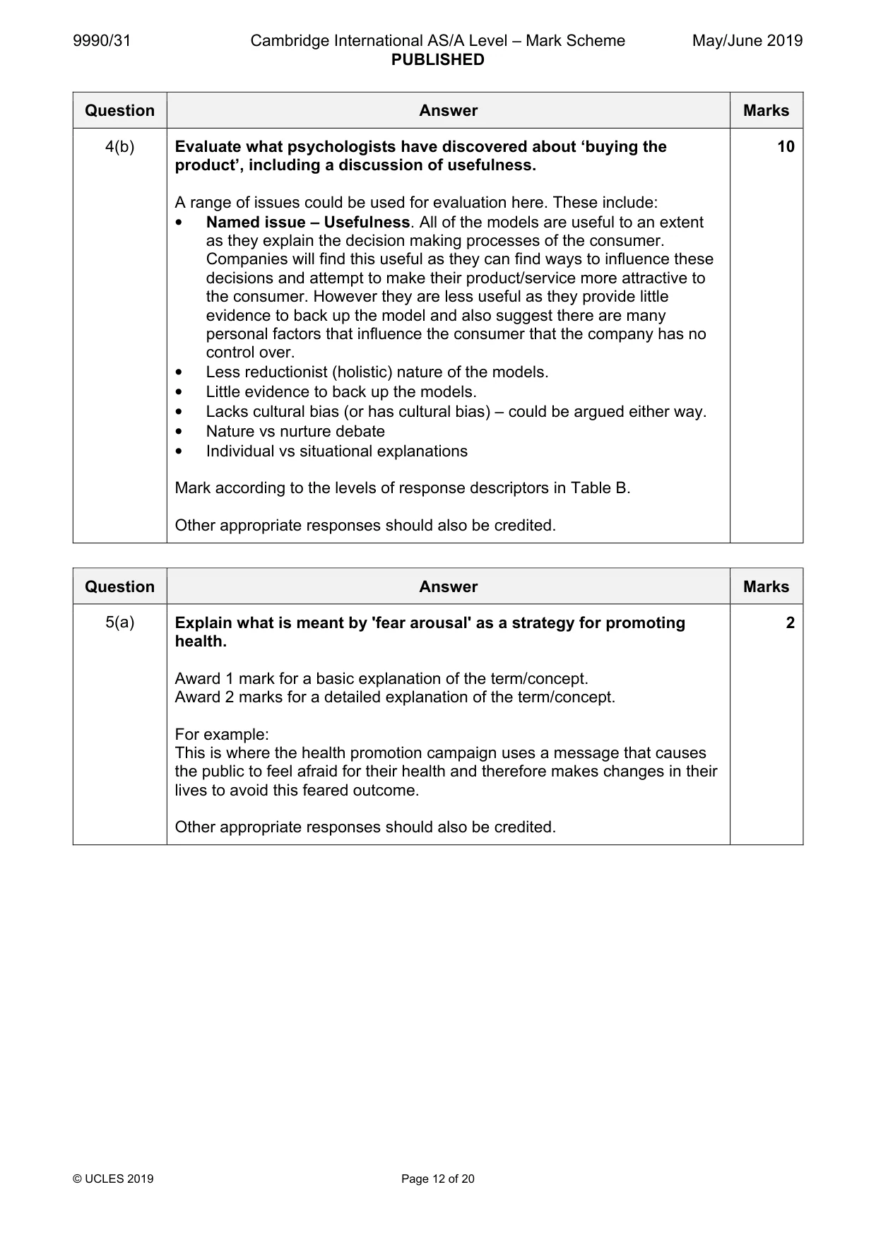 Mark scheme, page 12 of 20
