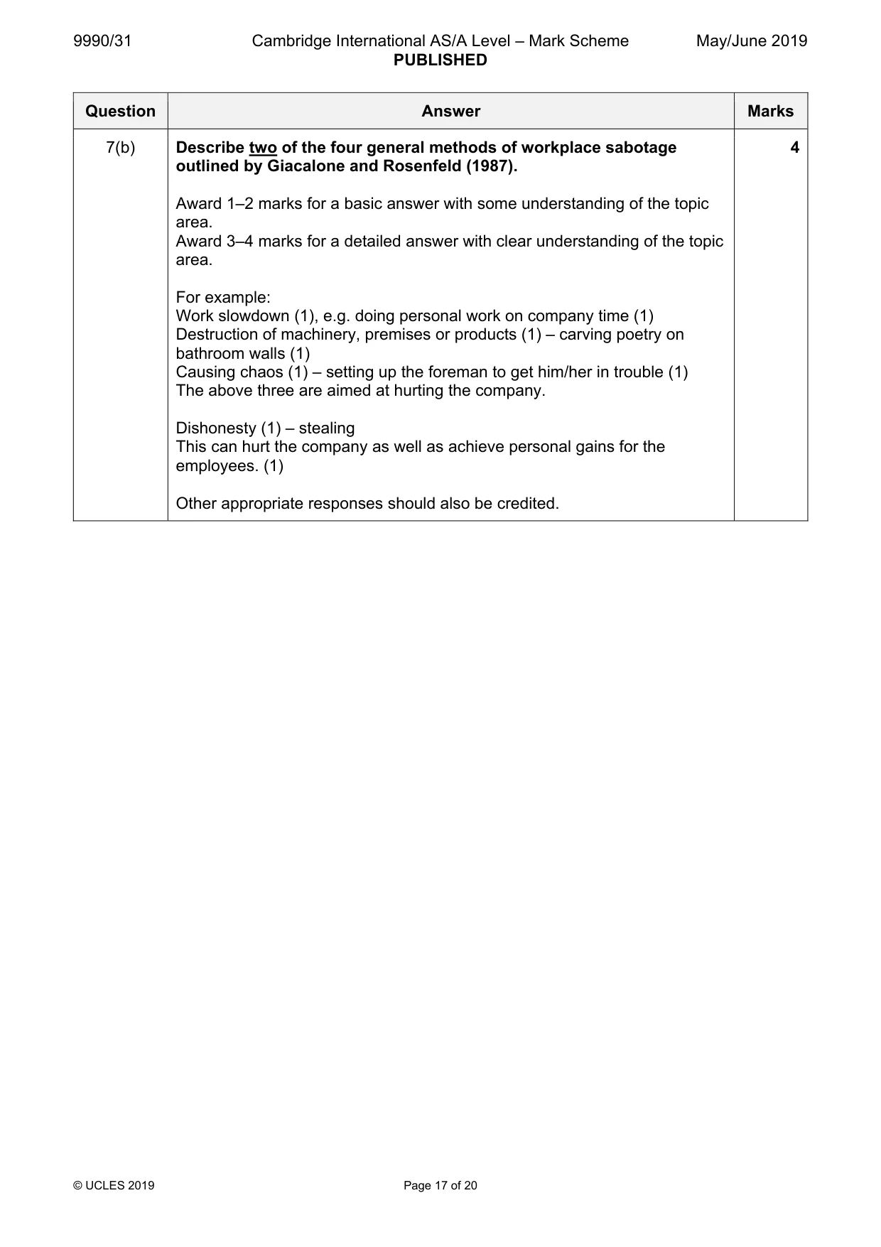 Mark scheme, page 17 of 20