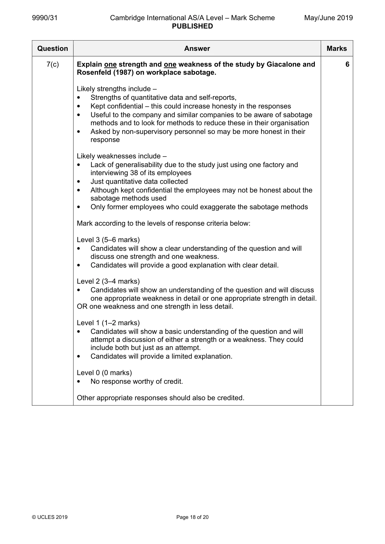 Mark scheme, page 18 of 20