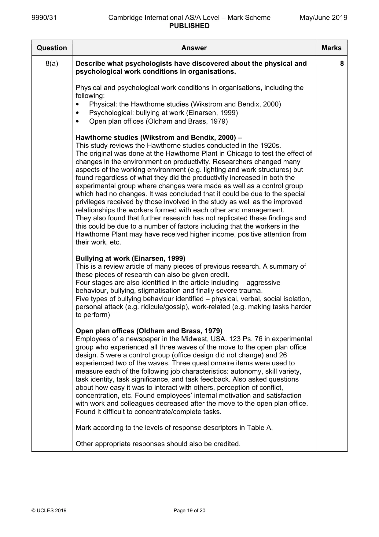Mark scheme, page 19 of 20