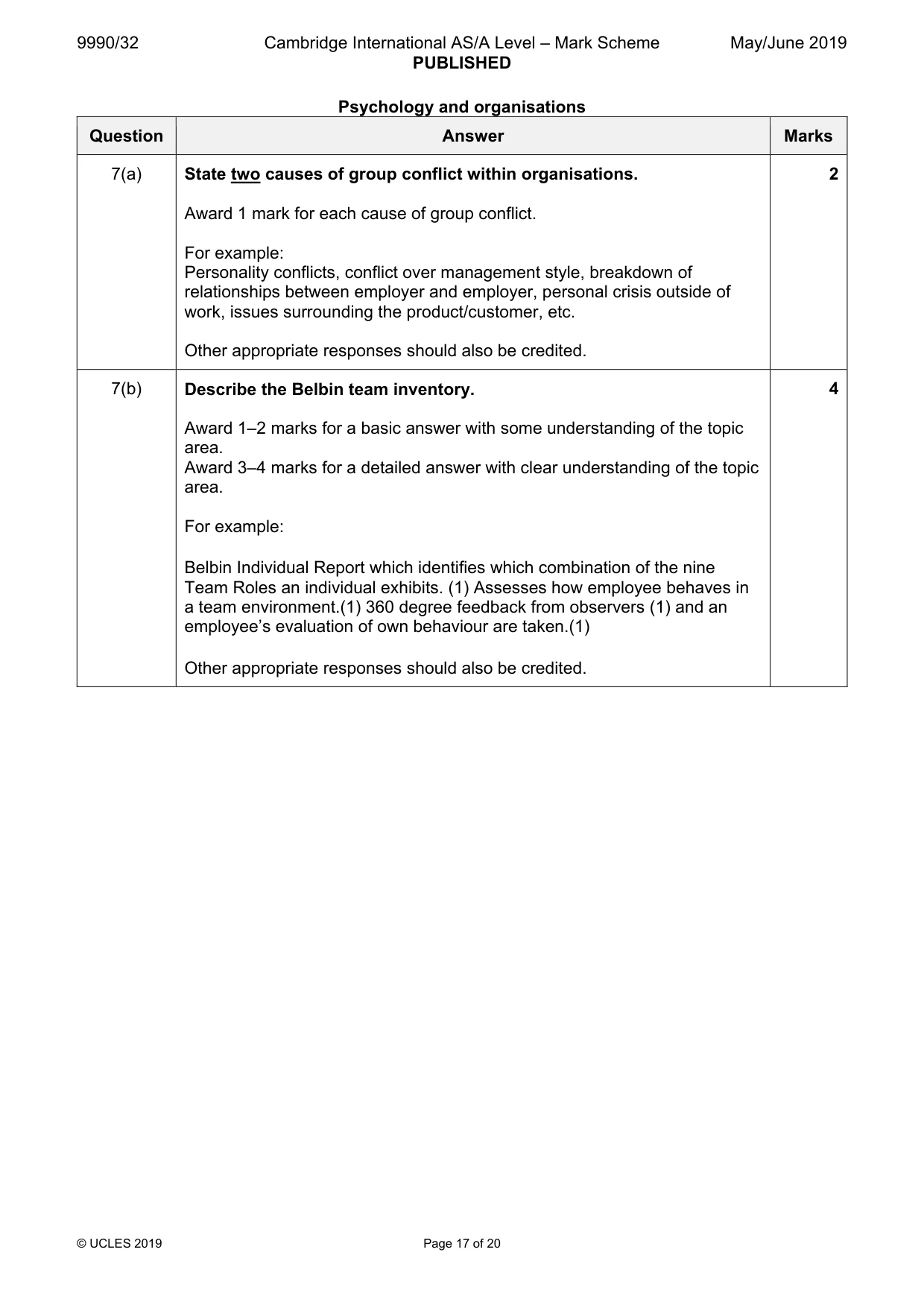 Mark scheme, page 17 of 20