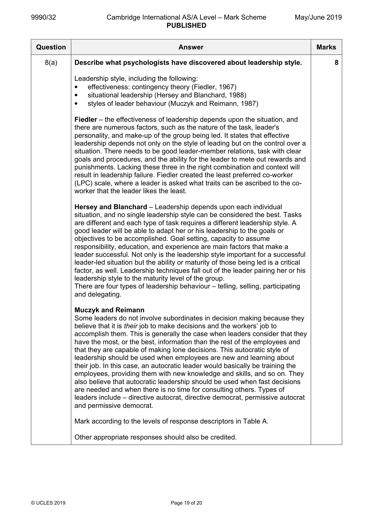 Mark scheme, page 19 of 20