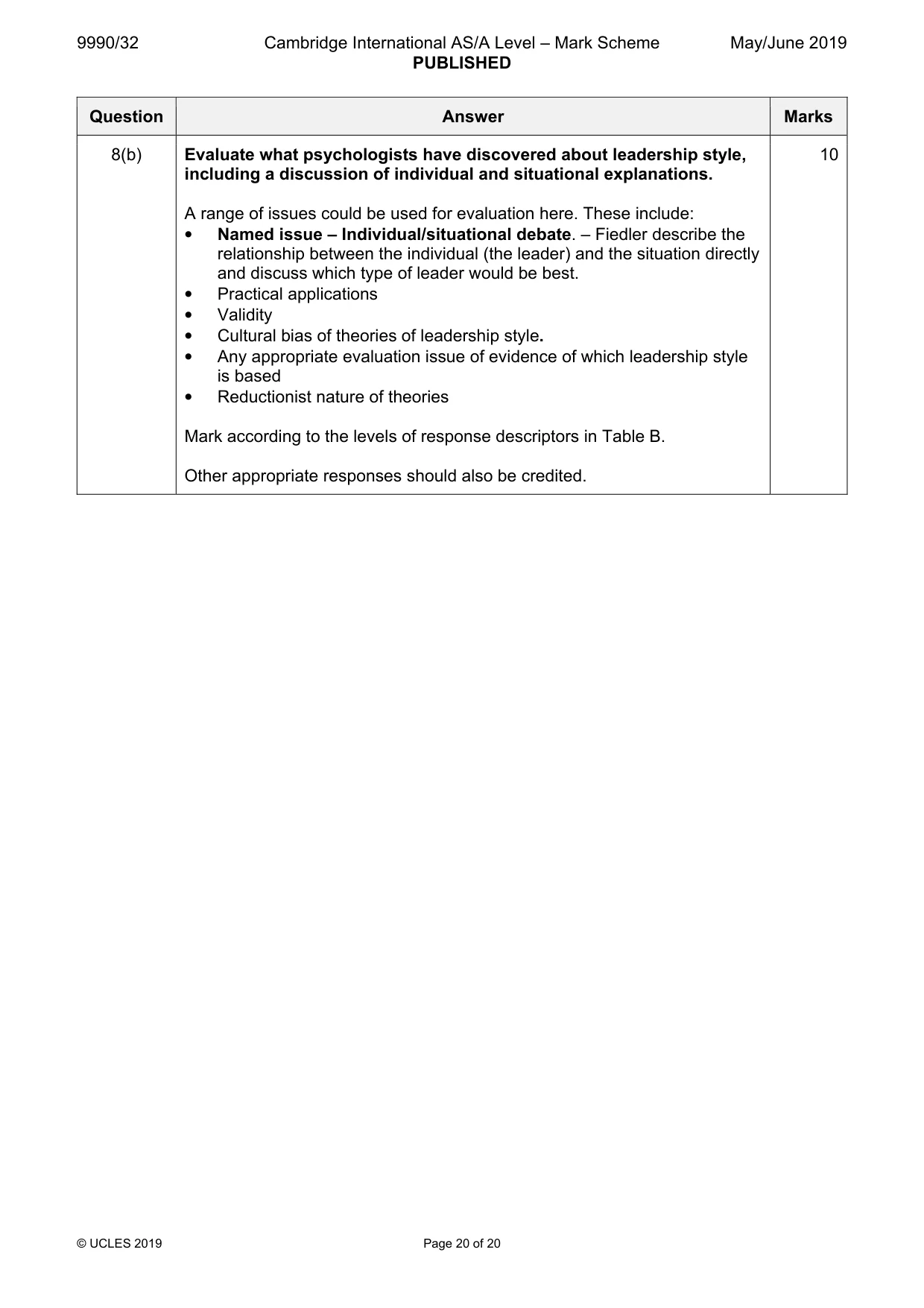 Mark scheme, page 20 of 20