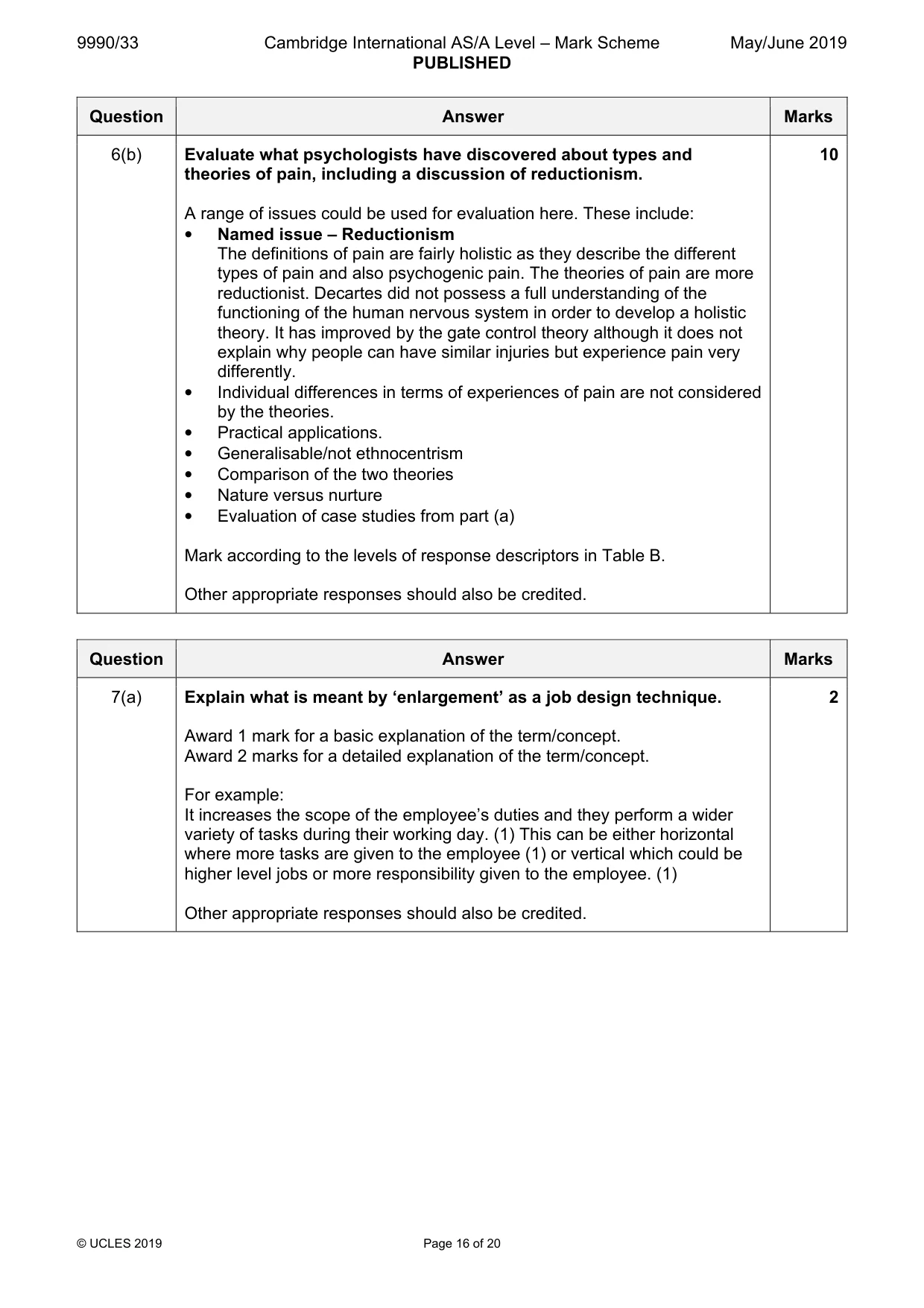 Mark scheme, page 16 of 20