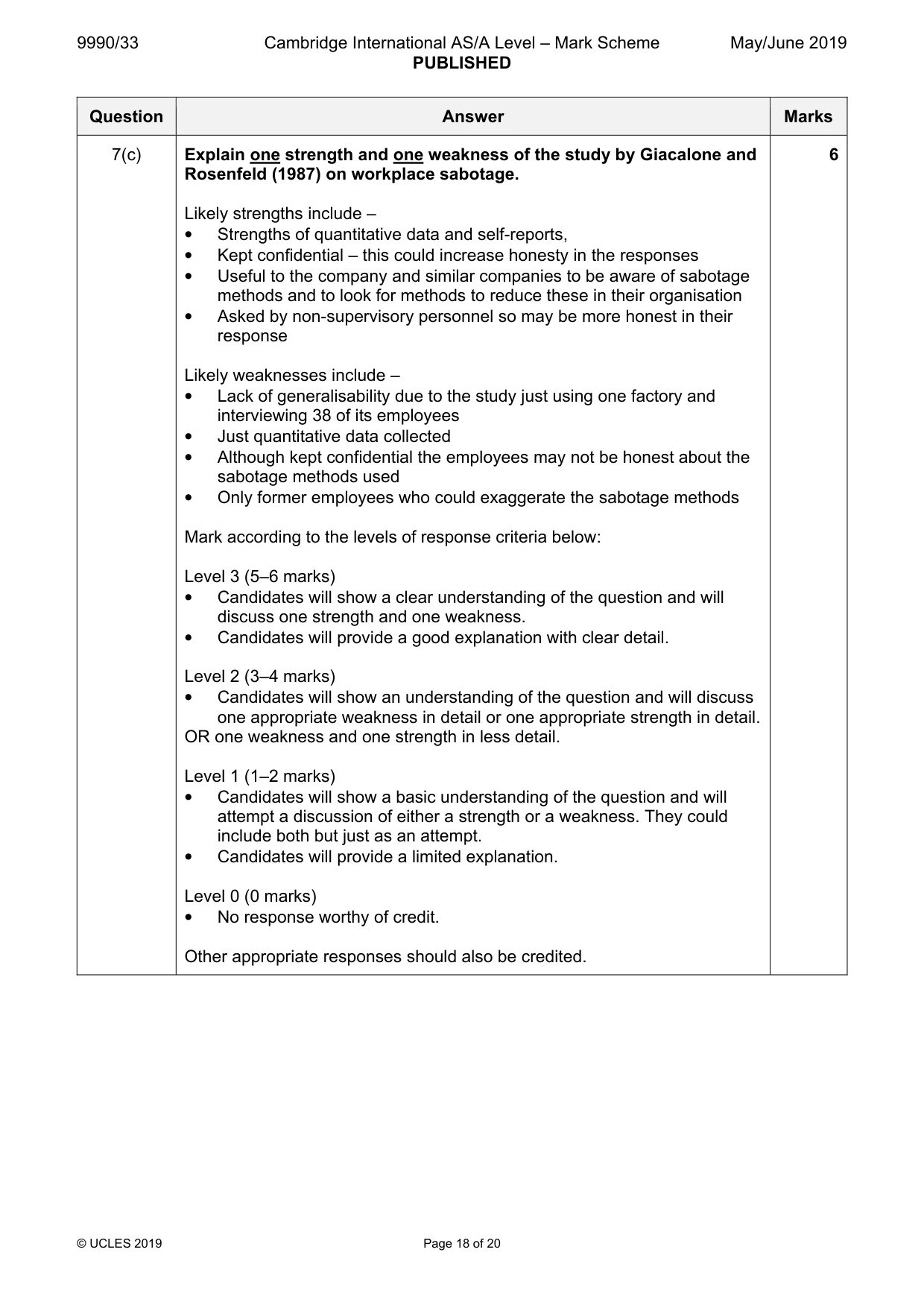Mark scheme, page 18 of 20