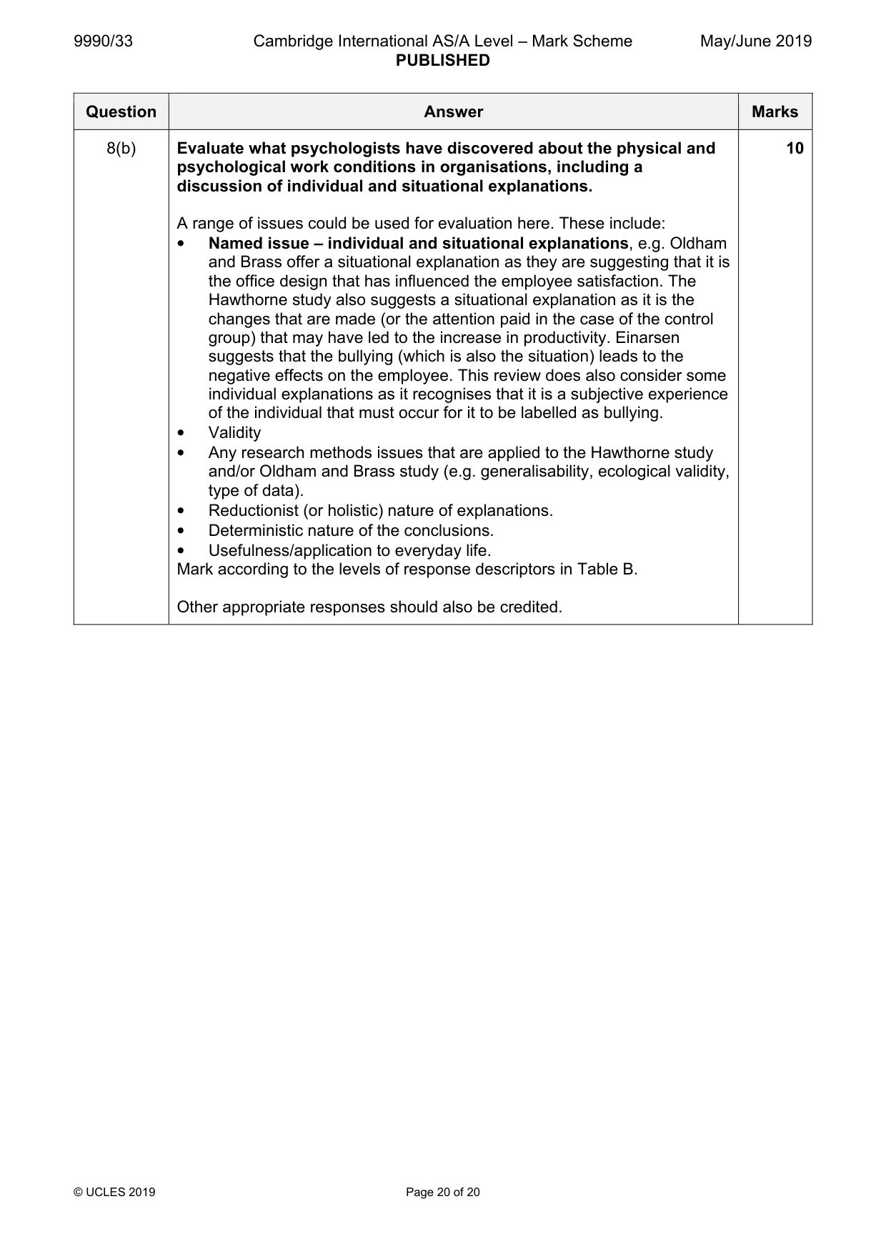 Mark scheme, page 20 of 20