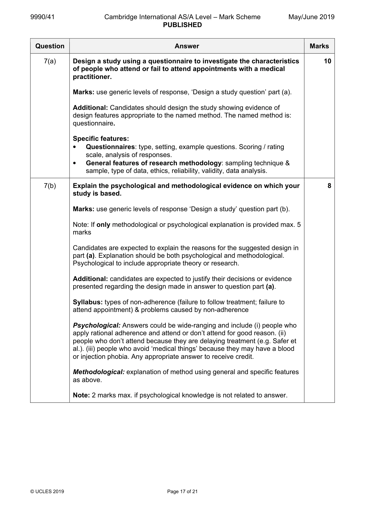 Mark scheme, page 17 of 21