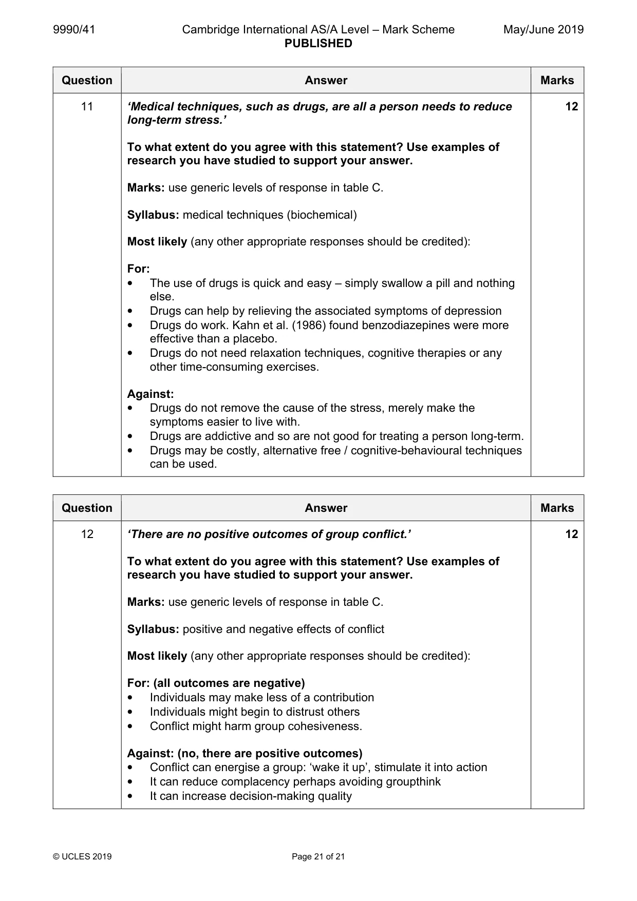Mark scheme, page 21 of 21