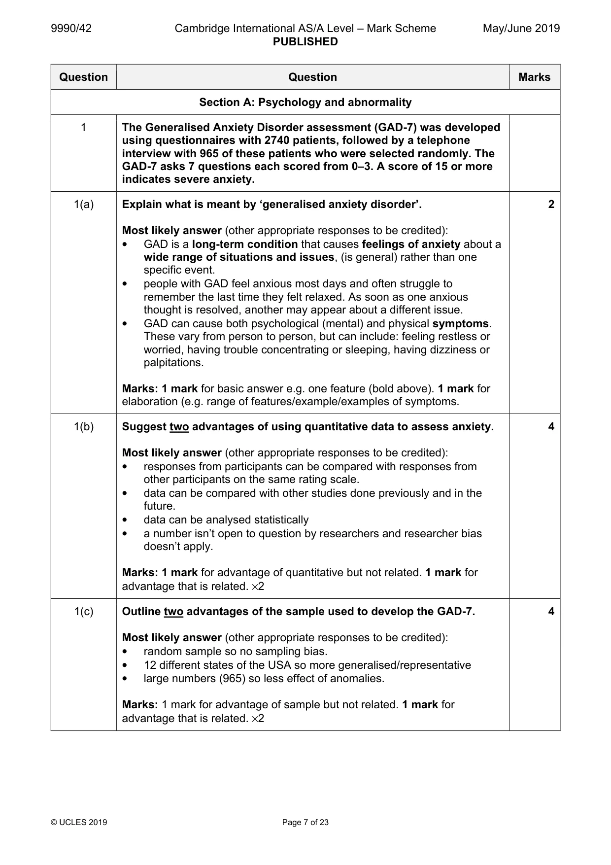 Mark scheme, page 7 of 23