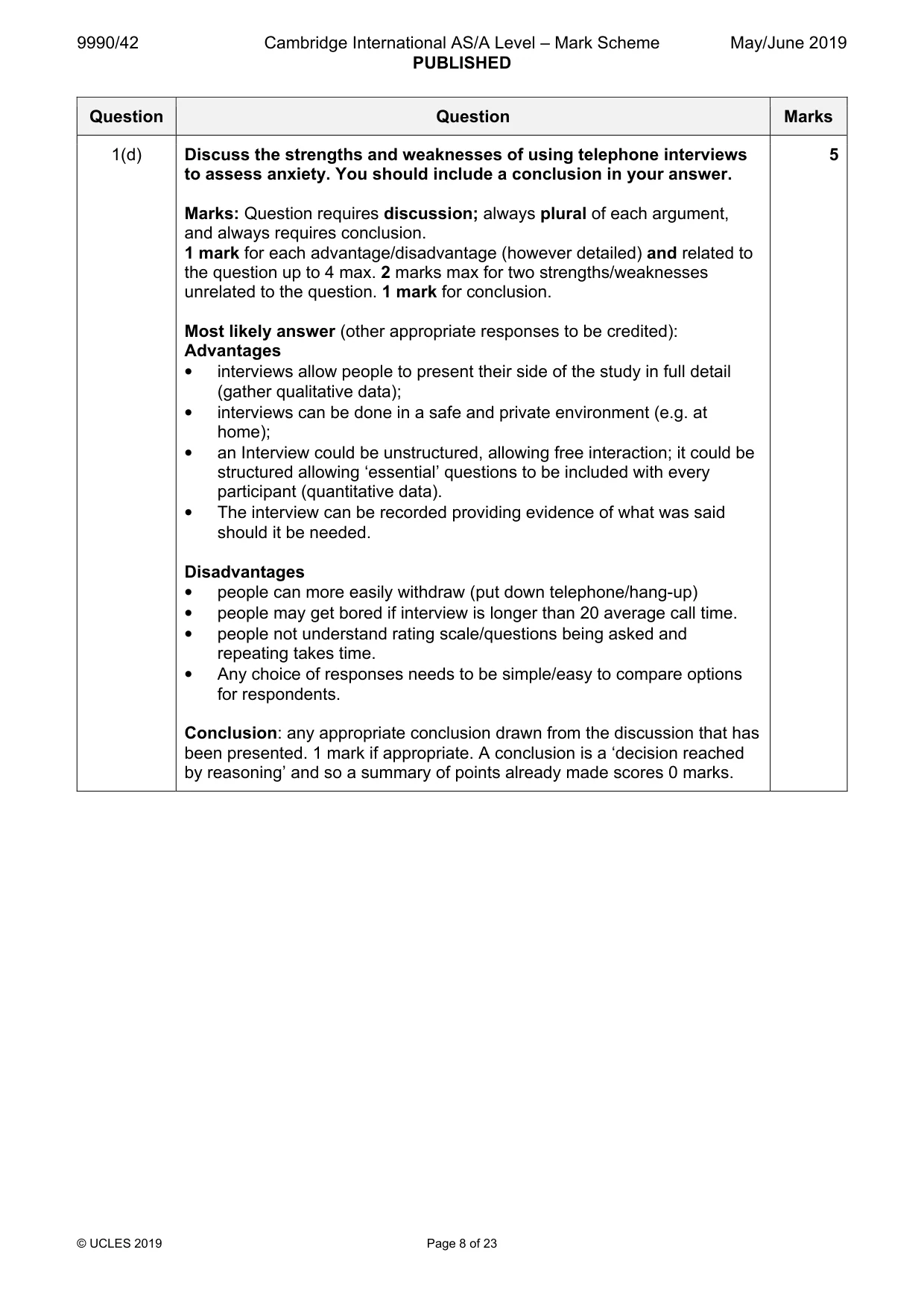 Mark scheme, page 8 of 23