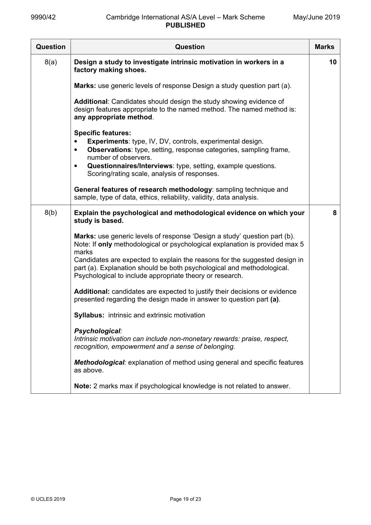 Mark scheme, page 19 of 23