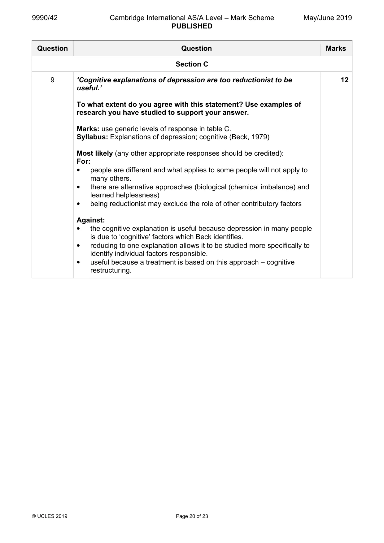 Mark scheme, page 20 of 23