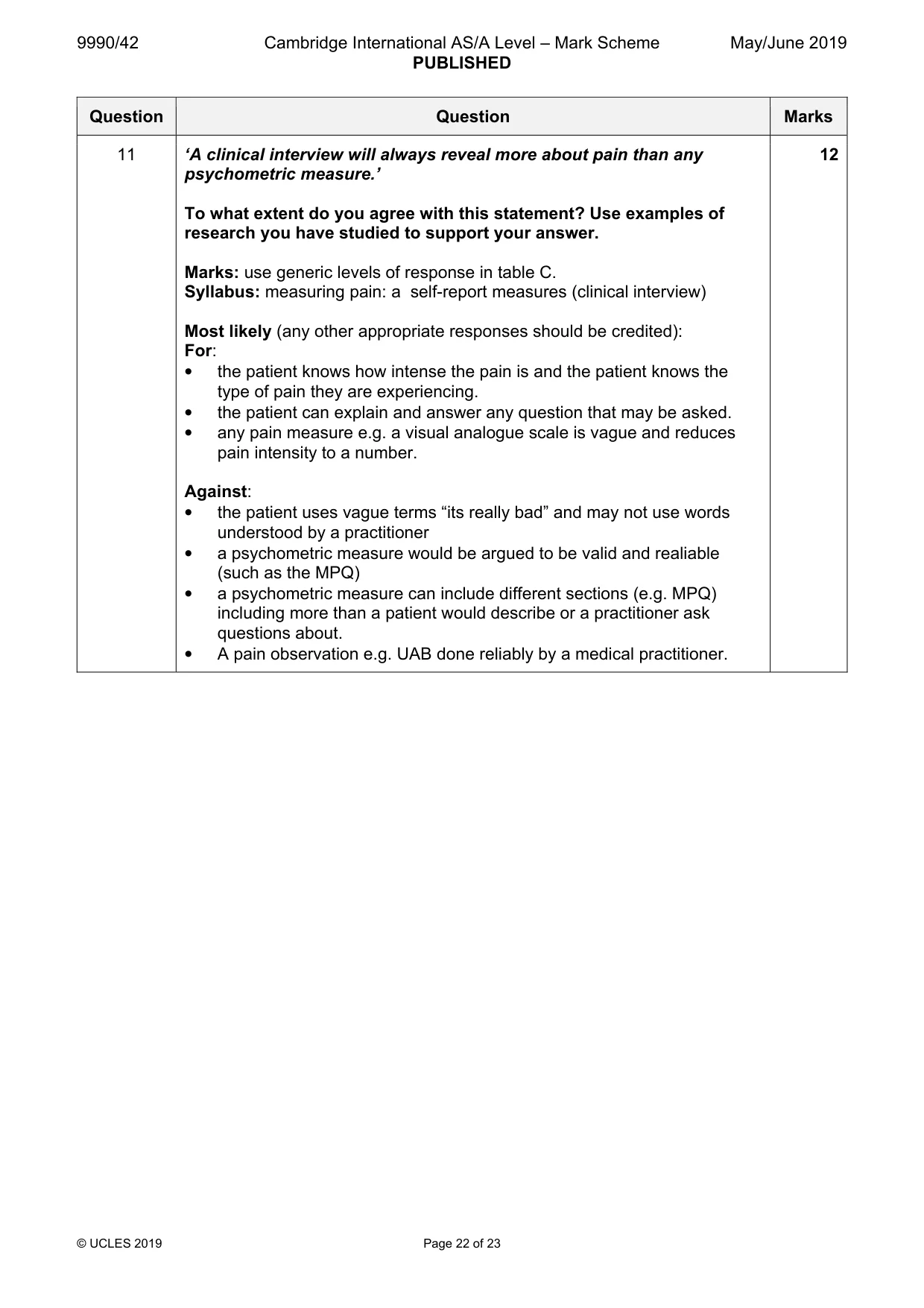 Mark scheme, page 22 of 23
