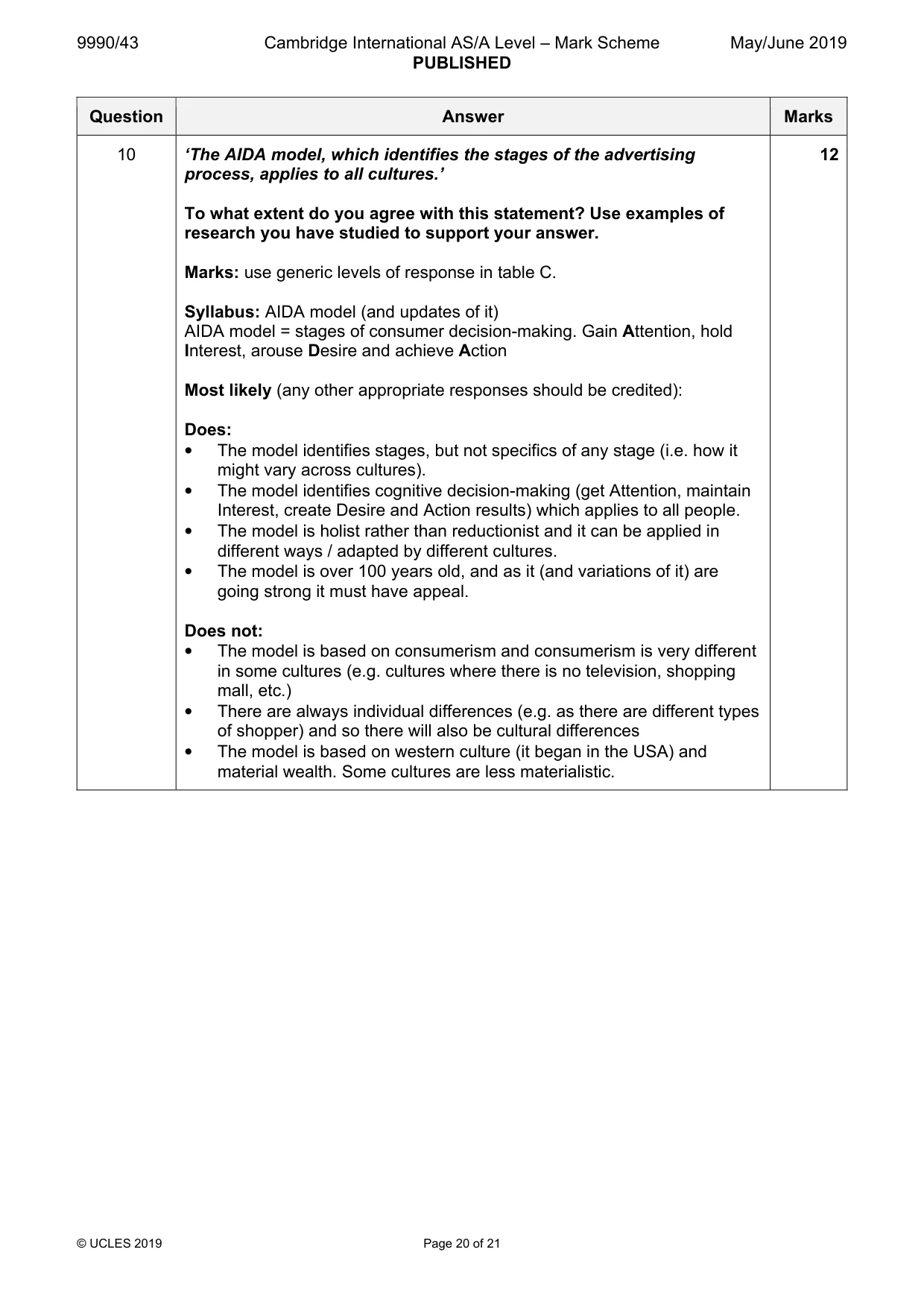 Mark scheme, page 20 of 21