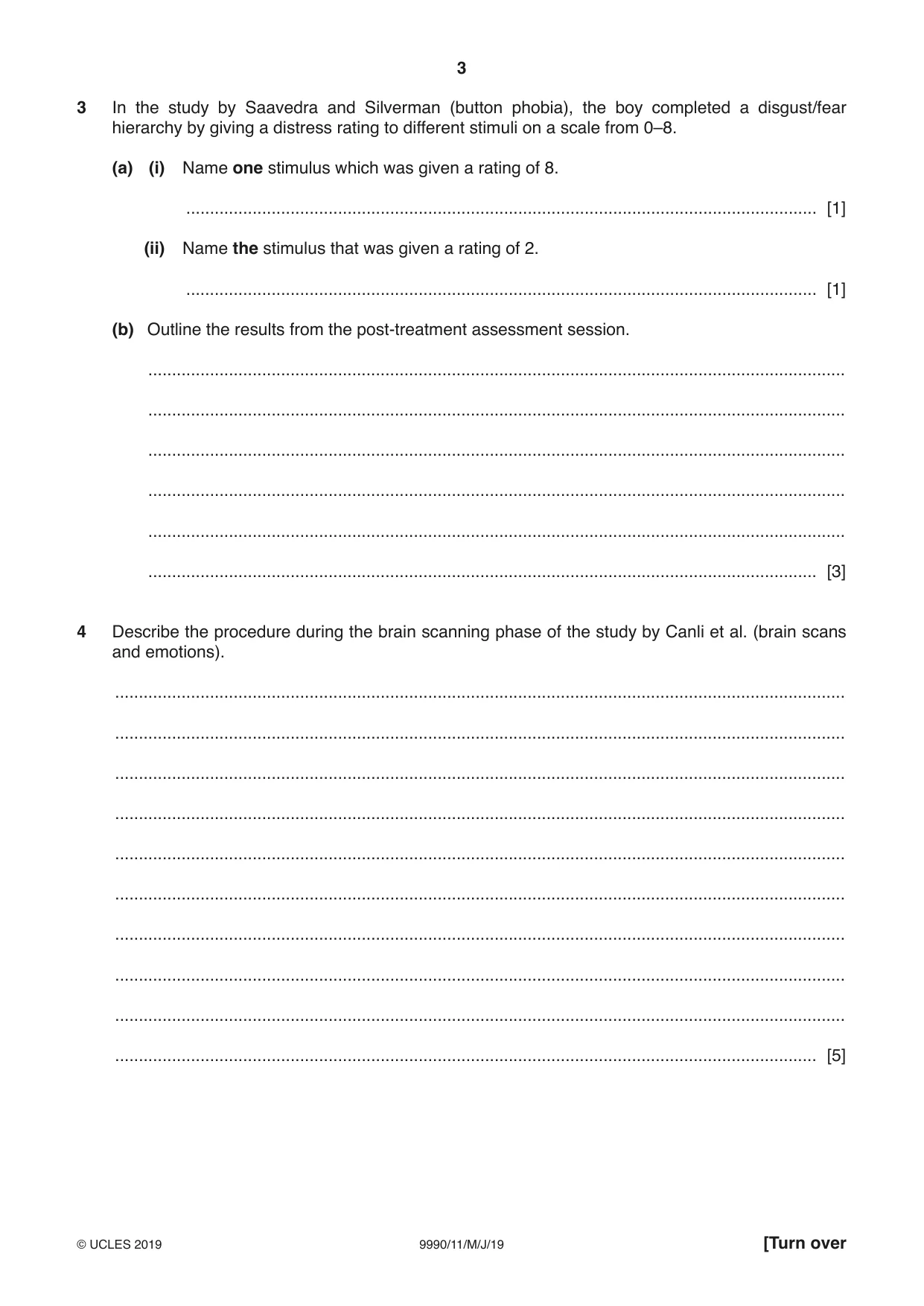 Cambridge A Level Psychology (from 2018) 9990 2019 May/June Paper 1 · Variant 1 question paper, page 3 of 8