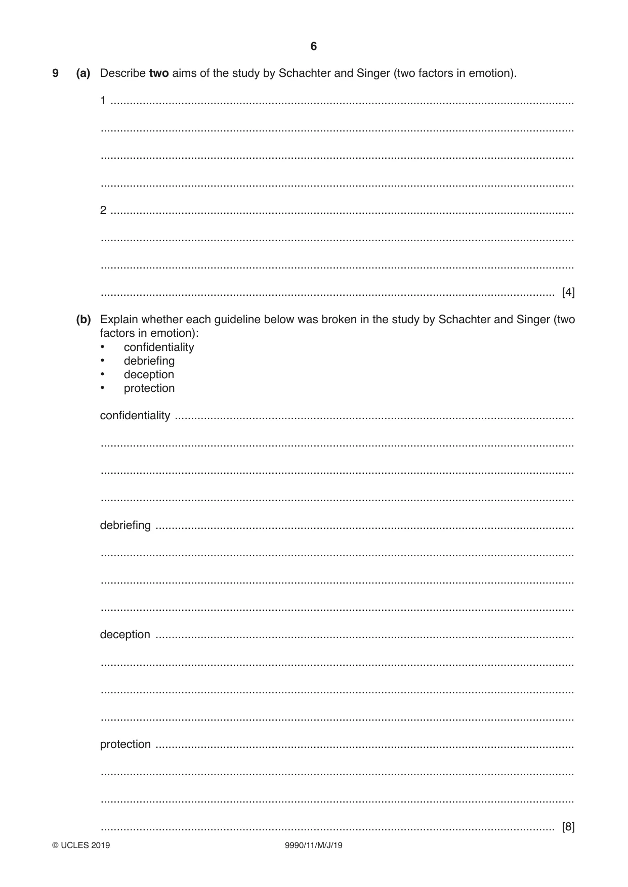 Cambridge A Level Psychology (from 2018) 9990 2019 May/June Paper 1 · Variant 1 question paper, page 6 of 8