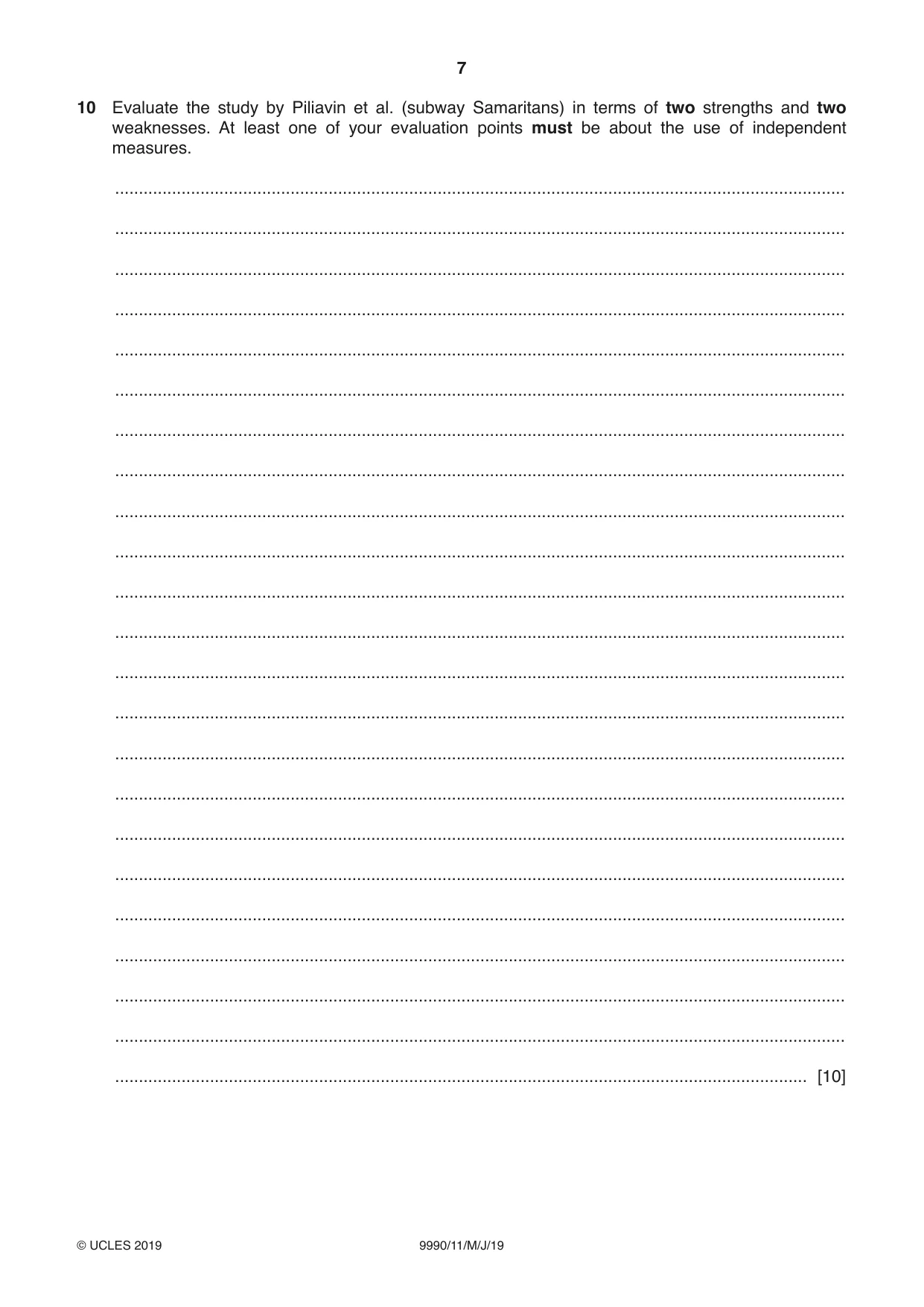 Cambridge A Level Psychology (from 2018) 9990 2019 May/June Paper 1 · Variant 1 question paper, page 7 of 8