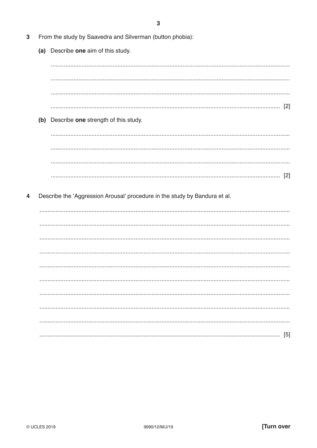 Cambridge A Level Psychology (from 2018) 9990 2019 May/June Paper 1 · Variant 2 question paper, page 3 of 8
