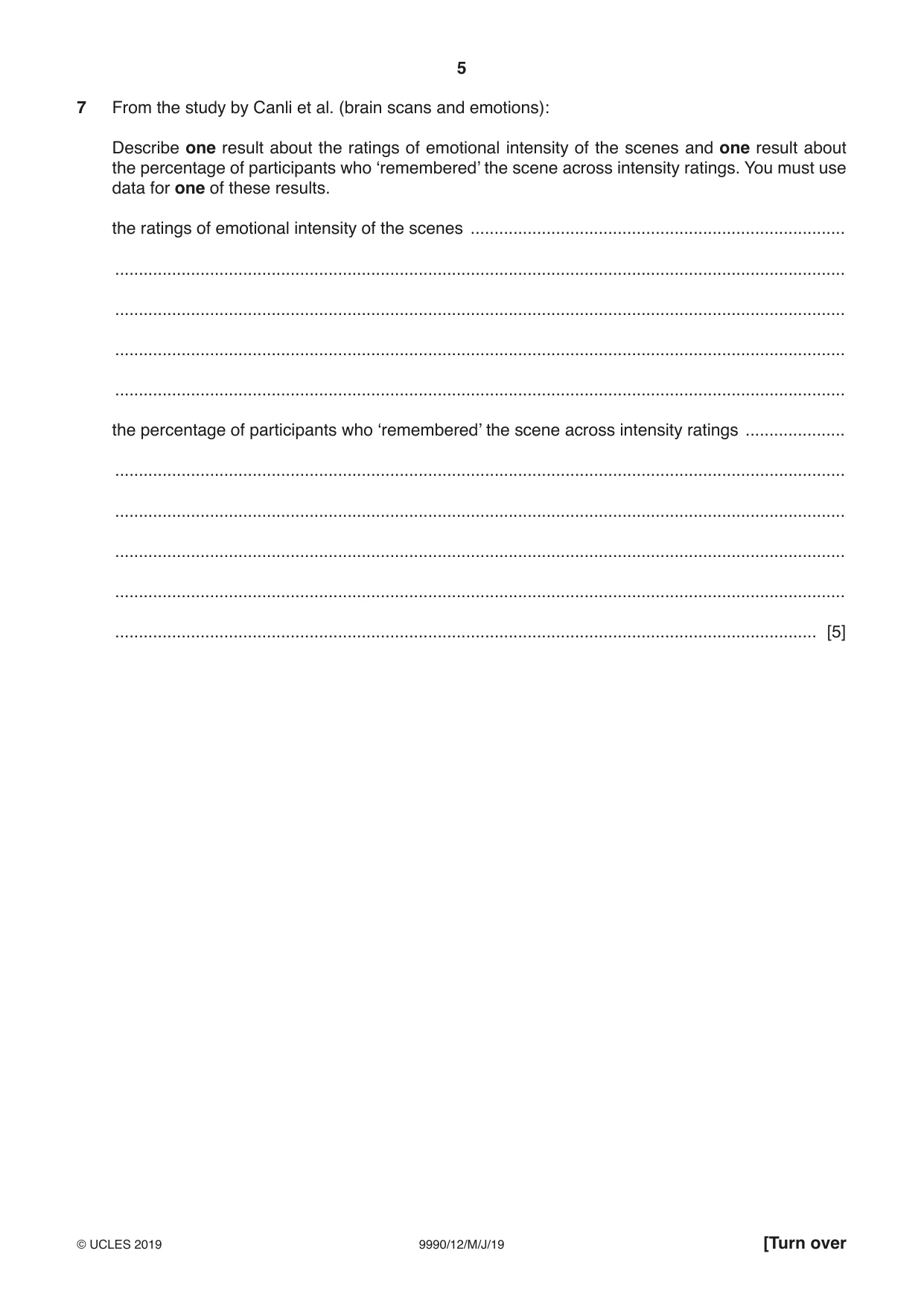 Cambridge A Level Psychology (from 2018) 9990 2019 May/June Paper 1 · Variant 2 question paper, page 5 of 8