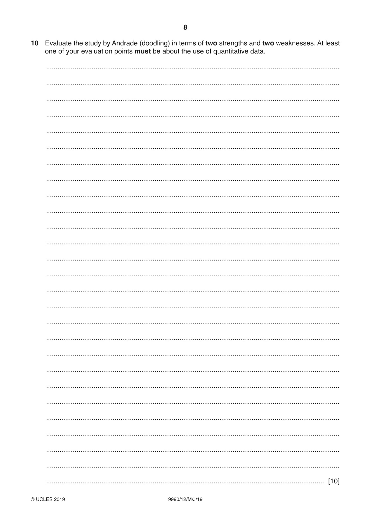 Cambridge A Level Psychology (from 2018) 9990 2019 May/June Paper 1 · Variant 2 question paper, page 8 of 8