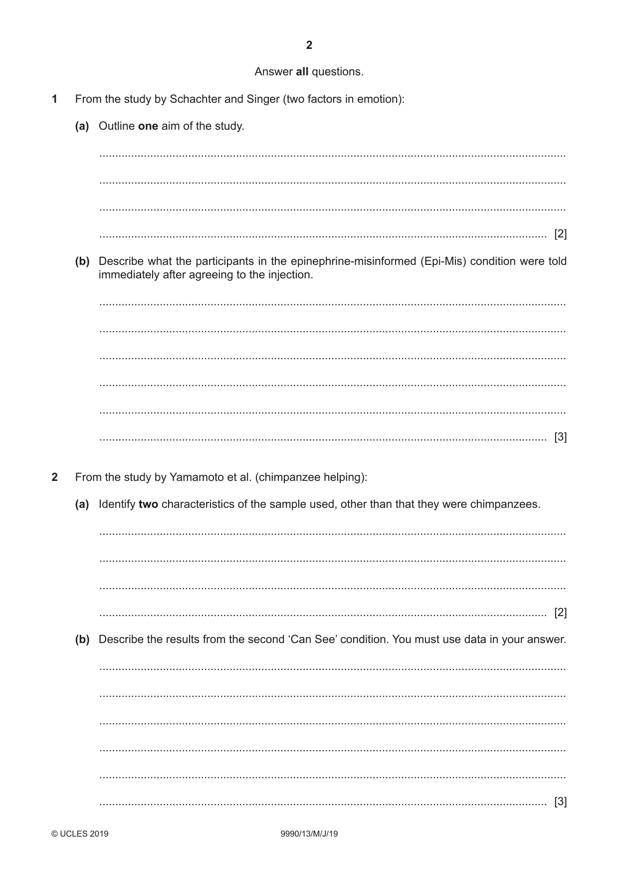 Cambridge A Level Psychology (from 2018) 9990 2019 May/June Paper 1 · Variant 3 question paper, page 2 of 8