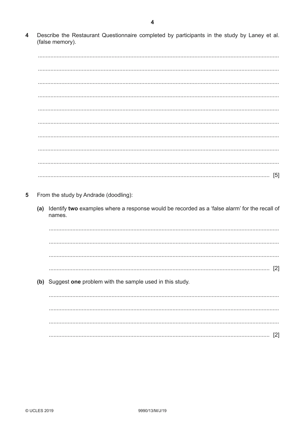 Cambridge A Level Psychology (from 2018) 9990 2019 May/June Paper 1 · Variant 3 question paper, page 4 of 8