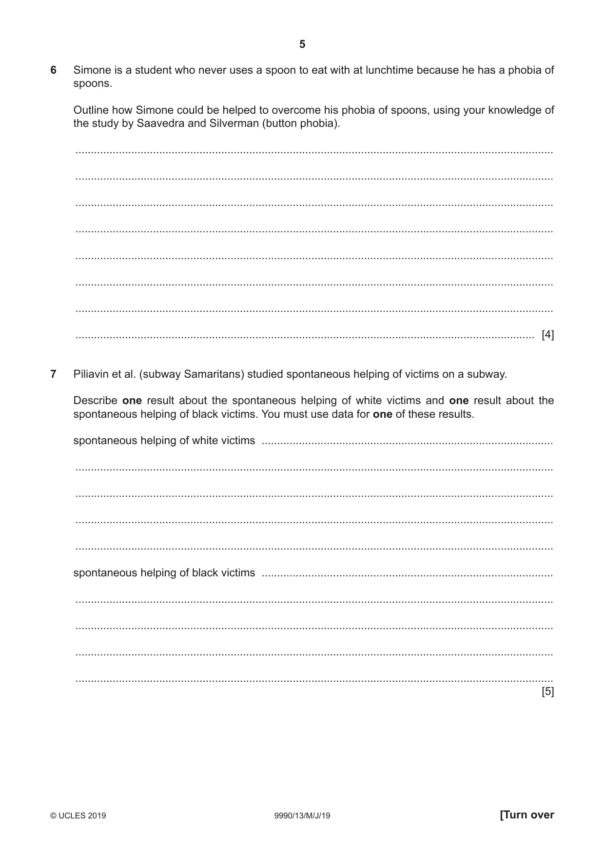 Cambridge A Level Psychology (from 2018) 9990 2019 May/June Paper 1 · Variant 3 question paper, page 5 of 8