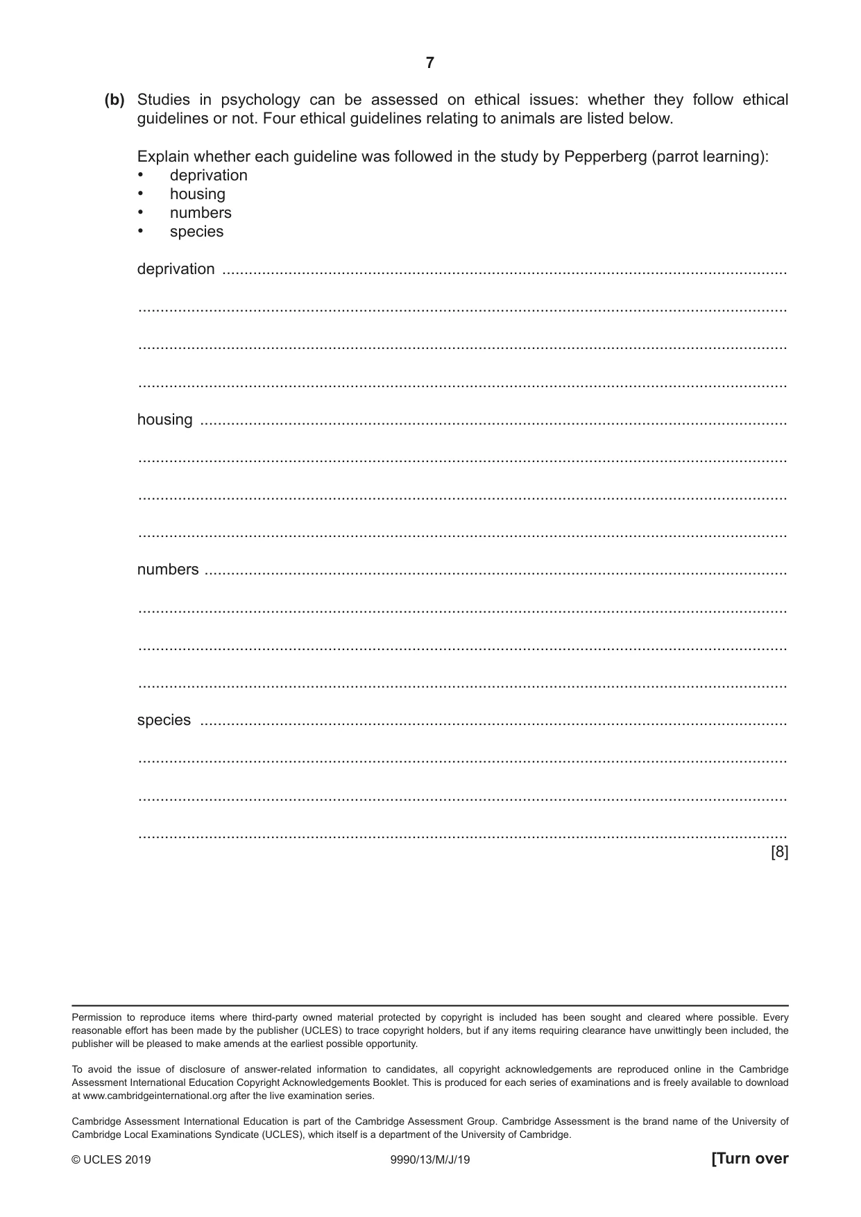 Cambridge A Level Psychology (from 2018) 9990 2019 May/June Paper 1 · Variant 3 question paper, page 7 of 8