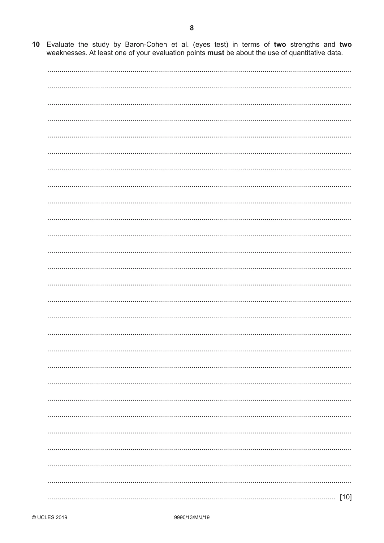 Cambridge A Level Psychology (from 2018) 9990 2019 May/June Paper 1 · Variant 3 question paper, page 8 of 8