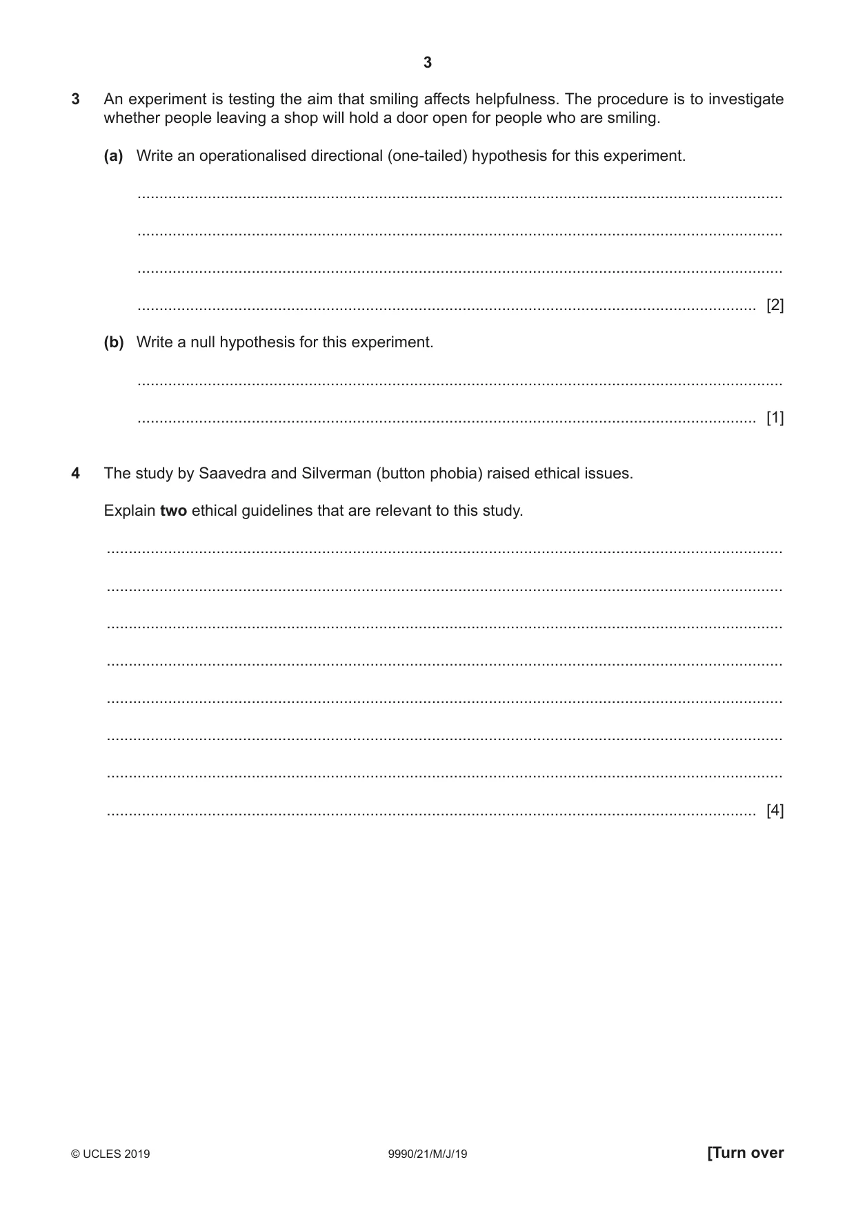 Cambridge A Level Psychology (from 2018) 9990 2019 May/June Paper 2 · Variant 1 question paper, page 3 of 12