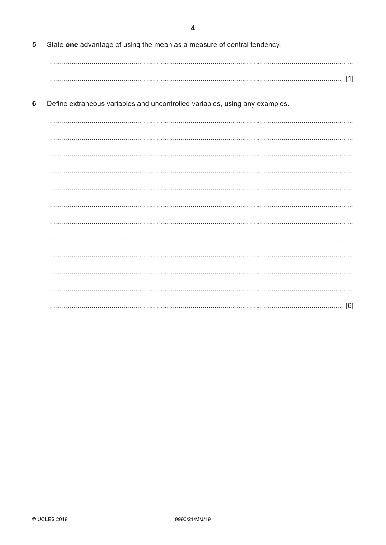 Cambridge A Level Psychology (from 2018) 9990 2019 May/June Paper 2 · Variant 1 question paper, page 4 of 12