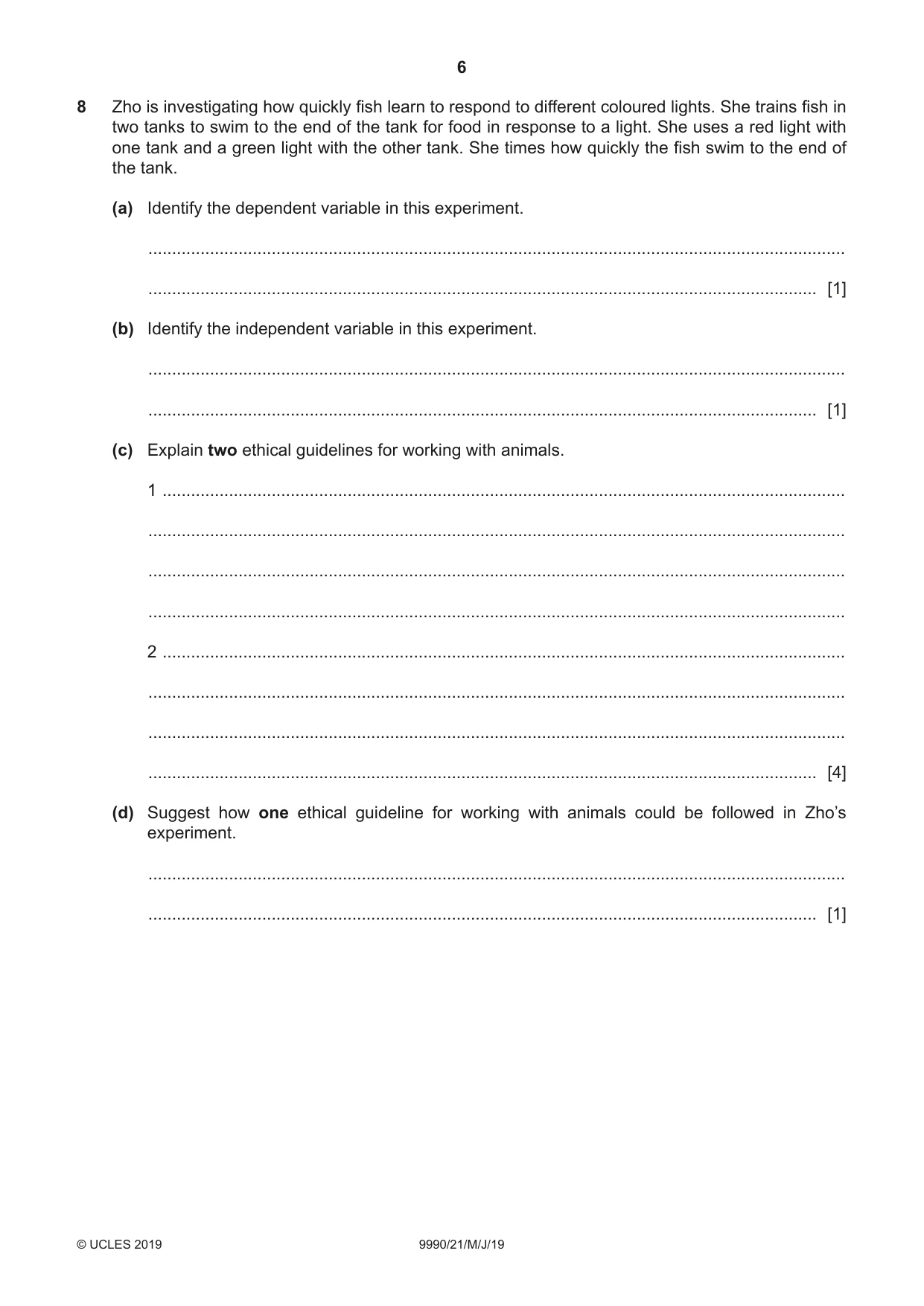 Cambridge A Level Psychology (from 2018) 9990 2019 May/June Paper 2 · Variant 1 question paper, page 6 of 12